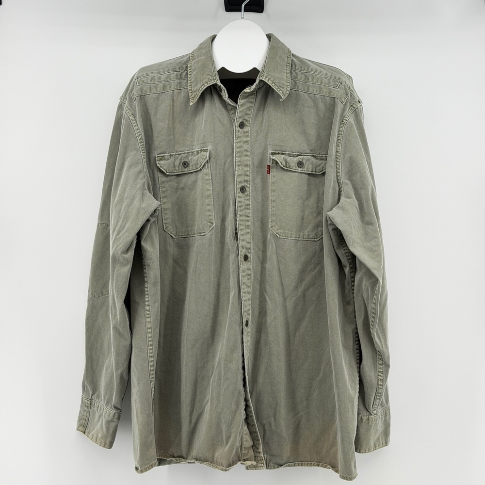 Levi Strauss & Co Two Horse Button Up Shirt Mens XL Green Workwear Cotton Twill